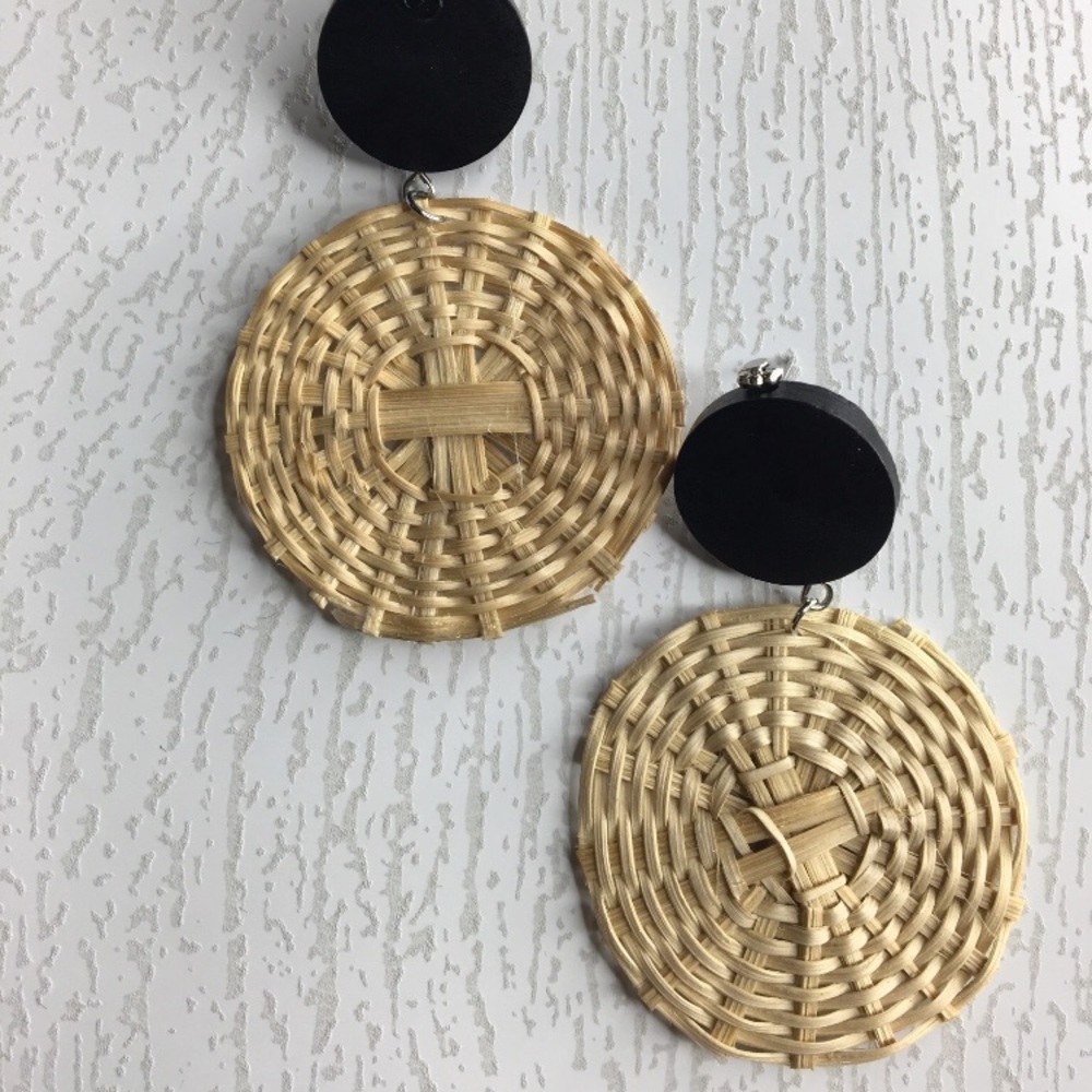 Black and Tan Straw Earrings